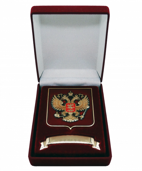 Футляр 90х120 мм для герба с шильдом флок бордо.